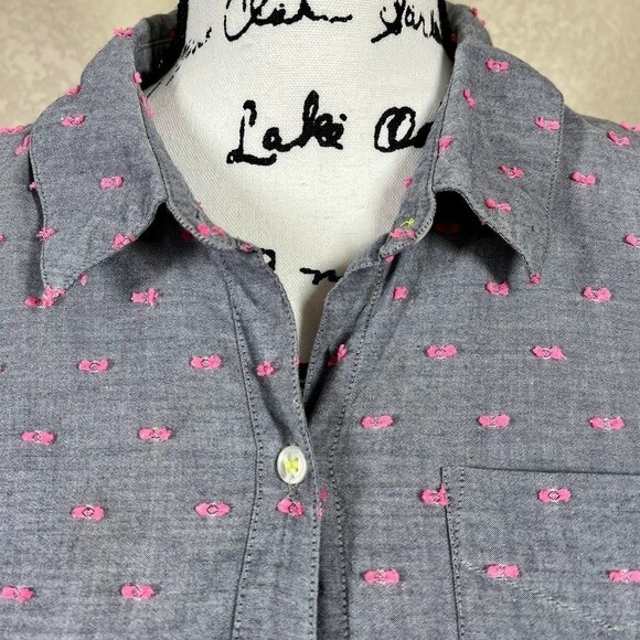 Splendid top women gray with pink swiss dot long sleeve tunic shirt size S - Picture 10 of 16